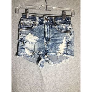 Womens American Eagle Shorts Hi Rise Shortie Acid Wash Distressed Cute Basic